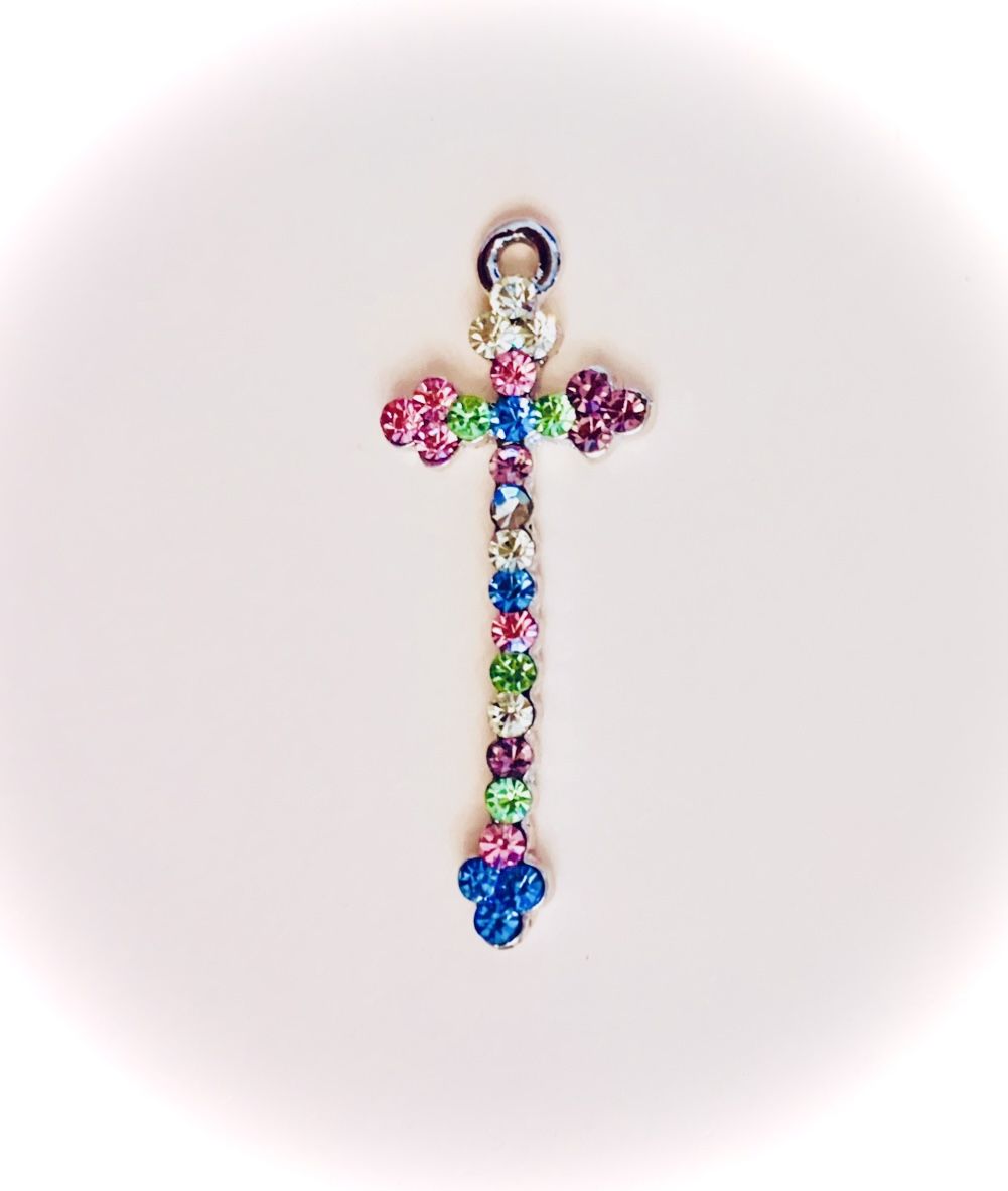 Crystal Cross Pendant / Charm Approx 1 3/8” x 1/2” #021017A2