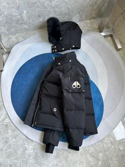 Moose Knuckles Black Puffer Jacket with Fur Hood