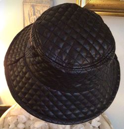 Black Quilted Leather Bucket Hat