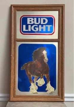 RARE Vintage Bud Light w Clydesdale Horse Sign Framed Mancave 31x17 1/2 Inches just $75