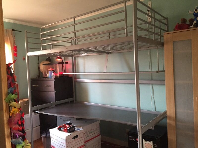 Ikea "Svarta" loft bed with shelf and large desk. for Sale in San