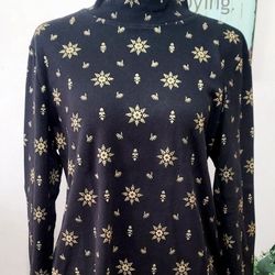 Karen Scott Glitter Snowflake Patterned Mock Neck Top