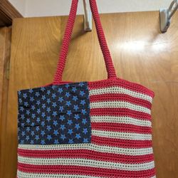 Crochet American Flag Hand Or Shoulder Bag 