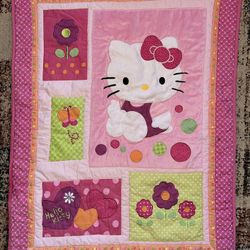 RARE Lambs & Ivy Sanrio HELLO KITTY GARDEN Crib Quilt Comforter  44” X 35”