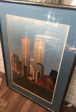 NYC twin tower framed art very nice 1986 28x40