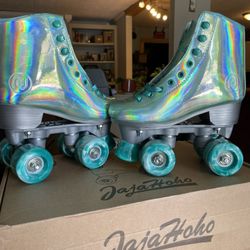 Holographic Rollerskates, Shiny Double-Row Four Wheels Quad Skates 
