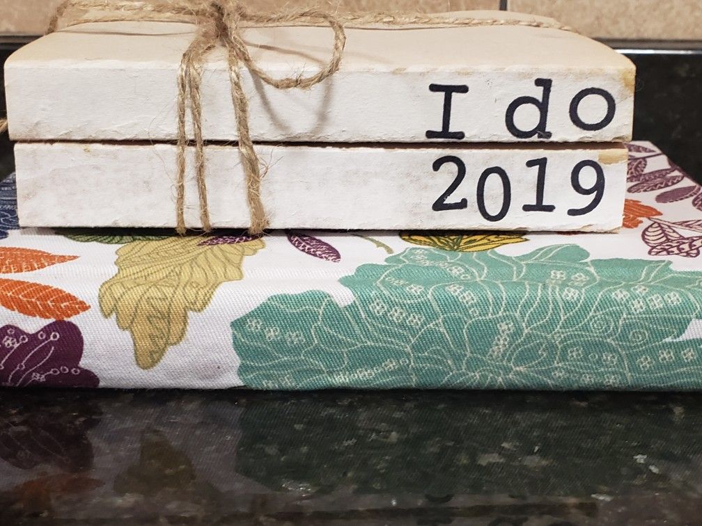 Wedding Celebrations Stamped Stacked Decorative Books. 2019 I do. Unbound. Natural. Farmhouse style.