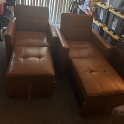 Pair Of Light Brown PU Leather Armchair/loungers 