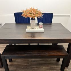 Wood Dining Table w/ Bench And 2 Chairs