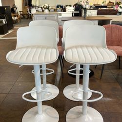 🔥Set of 4🔥Modern PU Leather Counter Height 360 Swivel Height Adjustable Armless Large Metal Base ,For Kitchen Island Chairs(White) 💰150$