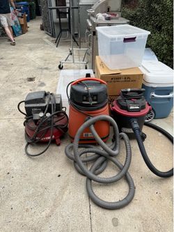 Two shop vacs and a compressor