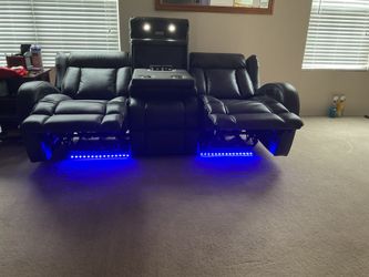 Power Leather Recliner Sofa With Drop Down Table