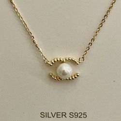 18k Gold Plating Over 925 Sterling Silver Pearl White Letter Classic Long Strand Necklace