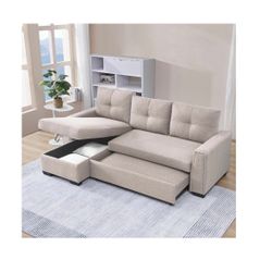 92” L Shape Couch With Pull Out Bed And Reversible Chaise
