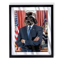 Star Wars President Darth Vader inside of Oval Office custom art in black frame
