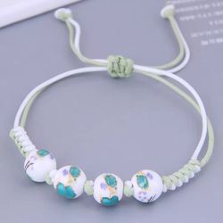 Woven ceramic bracelet with beads for women(GREEN)