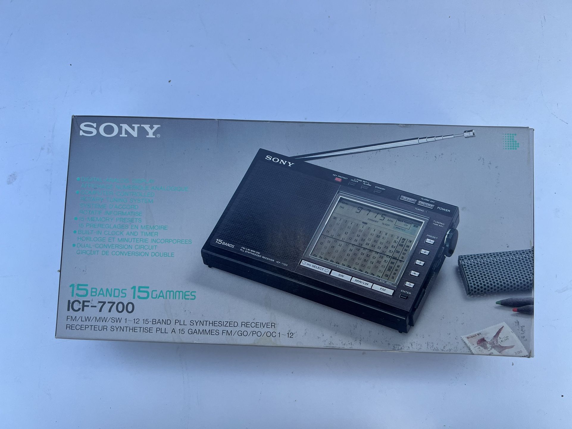 SONY ICF-7700 RADIO 15 BANDS FM/LW/MW/SW PLL SYNTHESIZED RECEIVER