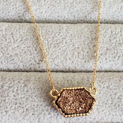 Brown Pendant And Gold Necklace...19 Inches Long 