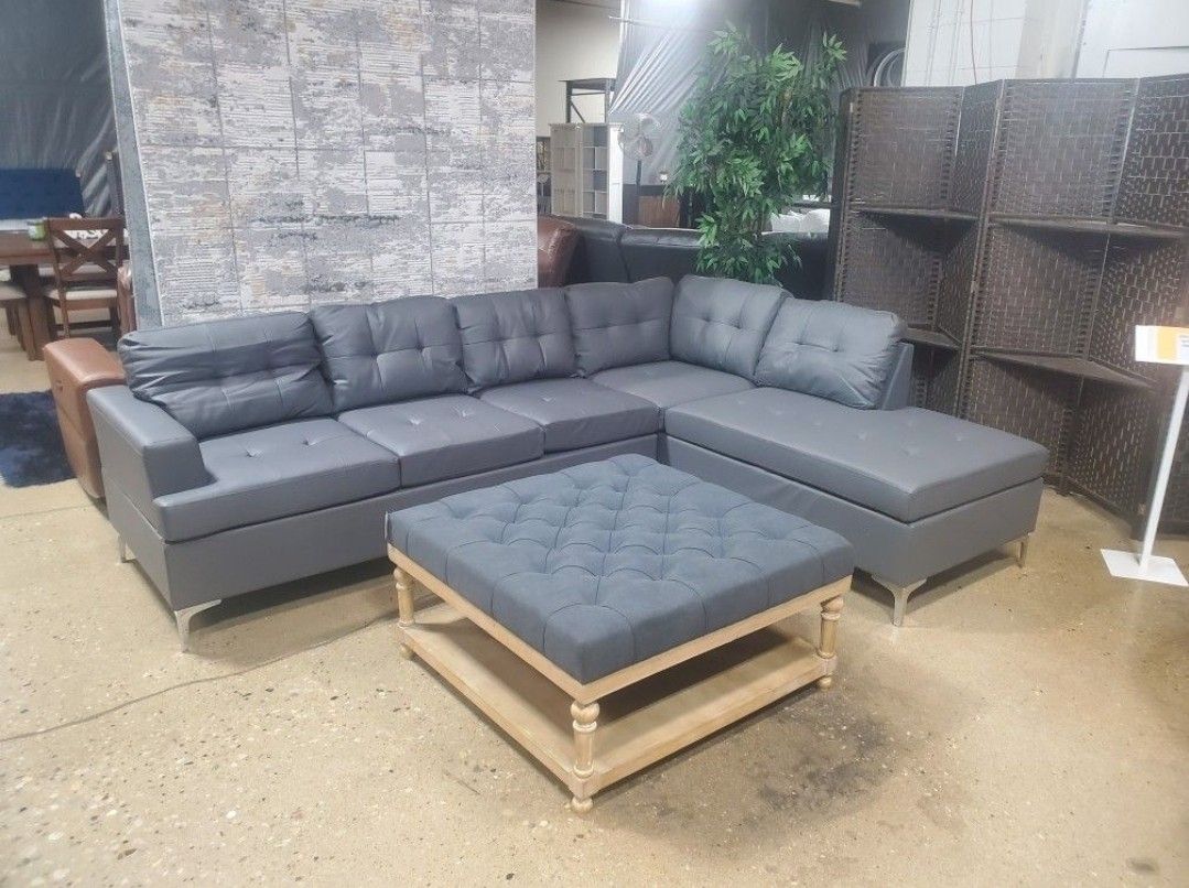 Gray Tufted 2 Pc Sectional (Brand New In Box)