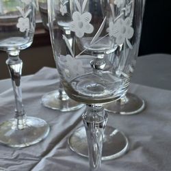 SET OF 6 ETCHED WINE GLASSES