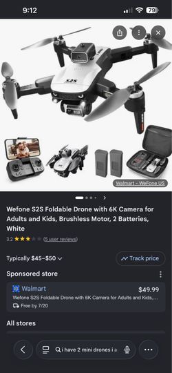 Wefone S2S Foldable 6K Drone Kit - Brushless Motors (Includes Extra Props & Case)