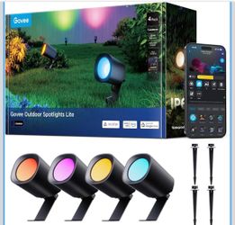 Govee Outdoor Spotlights Lite 4 pack, IP67 Waterproof Spotlights, Landscape Lighting Work with Alexa, Matter and Google Assistant, RGBWIC Color Changi