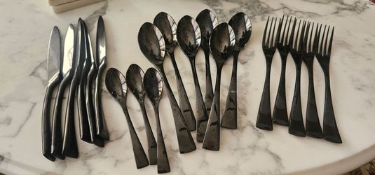 Modern Black Stainless Steel 21-Piece Flatware / Silverware Set