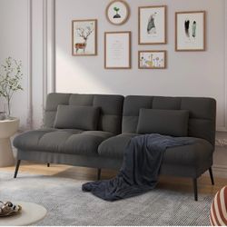 Futon Sofa Bed, 72″ Convertible Sleeper Sofa, Upholstered Loveseat Adjustable Fabric Foldable Couch,Multi-angle Reclining Loveseat with Pillows,Futon 