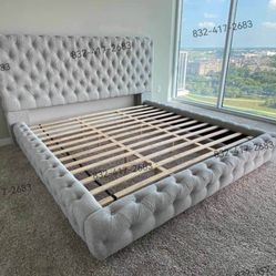 New King Size Light Grey Bed Frame 