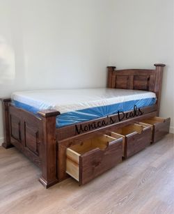 Twin Solid Wood Bed With 3 Drawers And Memory Foam Mattress $640
