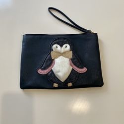 Faux Fur Glitter Penguin with Bow Wristlet