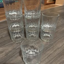 9 short glass cups 