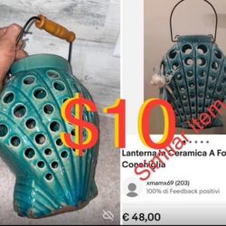 $10 Beautiful Large 🐚 Shell Lantern/Candle Holders like new ceramic in mint condition