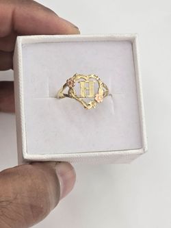 10kt Real Gold Heart Letter H Ring for Women