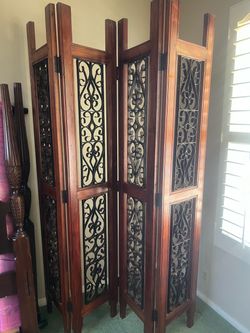 Heavy Wood & Wrought Iron 4-Panel Room Divider / Folding Screen  Option 2: Vintage Heavy-Duty Solid