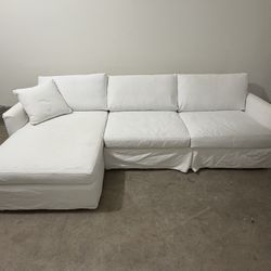 High End White Slipcover Chaise Sectional Sofa 