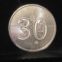 2018 Canada 1 oz Silver Maple Leaf 30th Anniversary BU