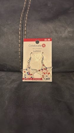 New 4th Of July Red Clear Blue Sparkle Star Hanging Earrings