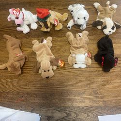 Lot Of 8 Beanie Babies Dogs All But 1 With Tags Excellent Condition