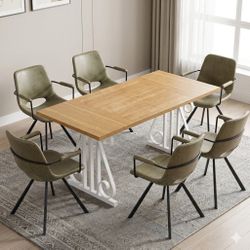 Brand New Modern Dining Table With 6 Faux Leather Chairs 
