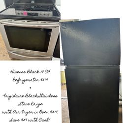 LIKE NEW Black Refrigerator & Glass Top Electric Stove w/Convection Air Fryer in Oven! WILL SEPARATE! 100% Guaranteed! Delivery Available