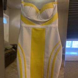 Fashion Nova Bandage Dress White N Yellow