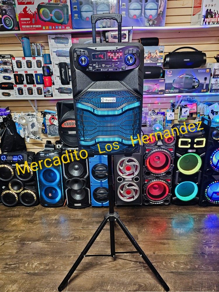 Bocina Bluetooth KARAOKE Speaker 15" LED Lights 🎶🥳Pro Audio - Rechargeable 🔋+++ - PARTY🥳/FIESTA🥳 6200W - STAND INCLUDED