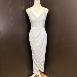 Y2K Showpo Light Blue Maxi Dress Ruched Formal Slip Dress Size 2