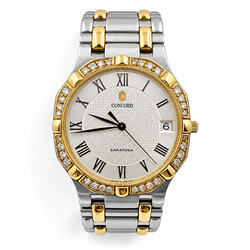 Ladies Concord Saratoga 32mm Octagon Gold Plated / Stainless Steel Watch with Silver Roman Numeral Dial and Diamond Bezel. (Pre-Owned)