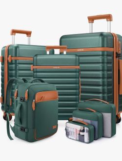 UKEIN PRO Luggage Sets 7 Piece, Durable Hardside ABS Carry on Luggage with Spinner Wheels & YKK Zipper TSA Lock, Large Checked Travel Suitcase With Ba