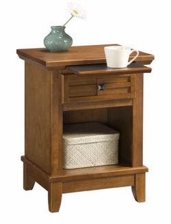 2 Oak Wood Nightstand with Drawer and Open Shelf