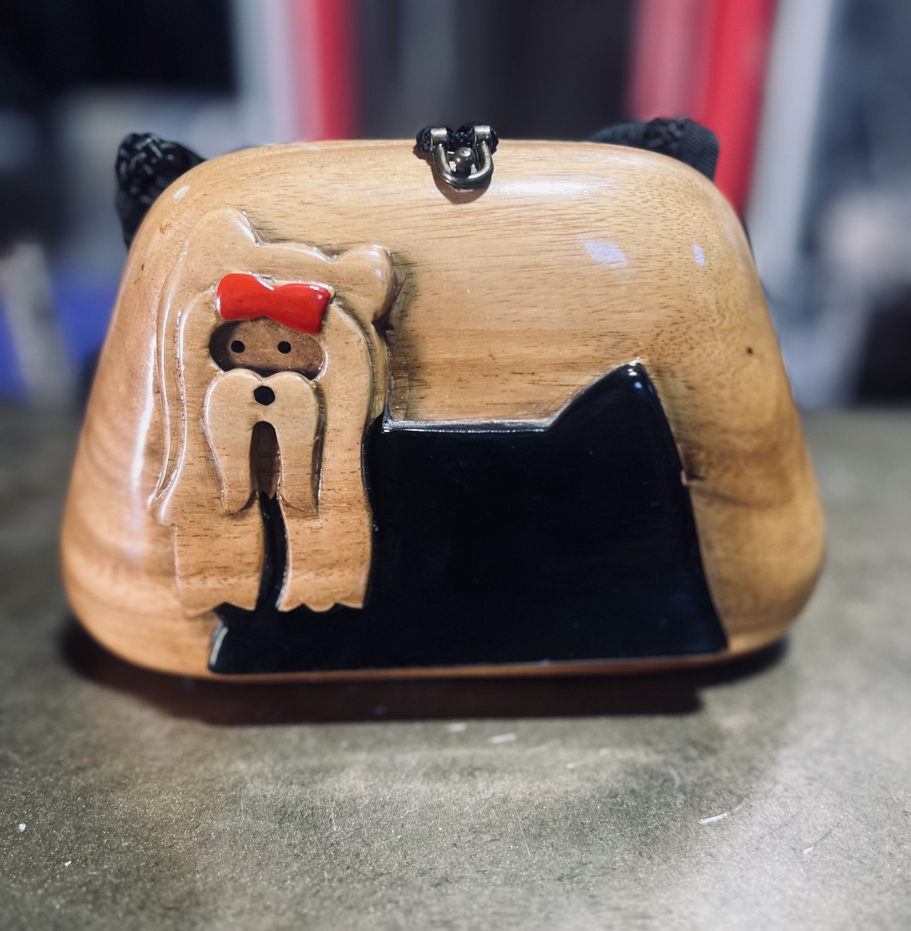 Timmy Woods Yorkshire Terrier Dog Purse – $150(OBO) Iconic Hand-Carved Wooden Clutch
