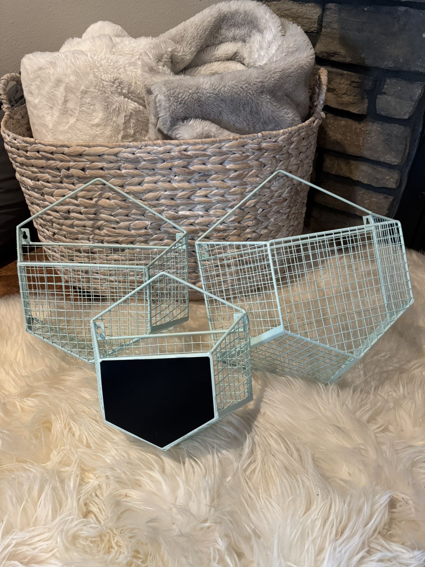 Set Of Three Wire Wall Basket Set.
