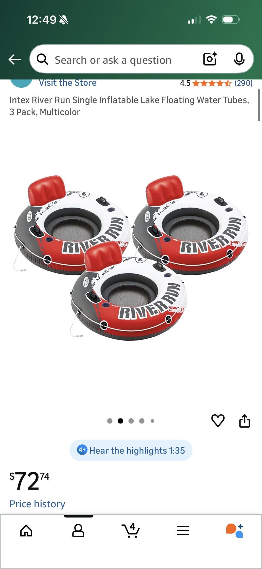 Inflatable Floating Water Tubes, 3 Pack, Red